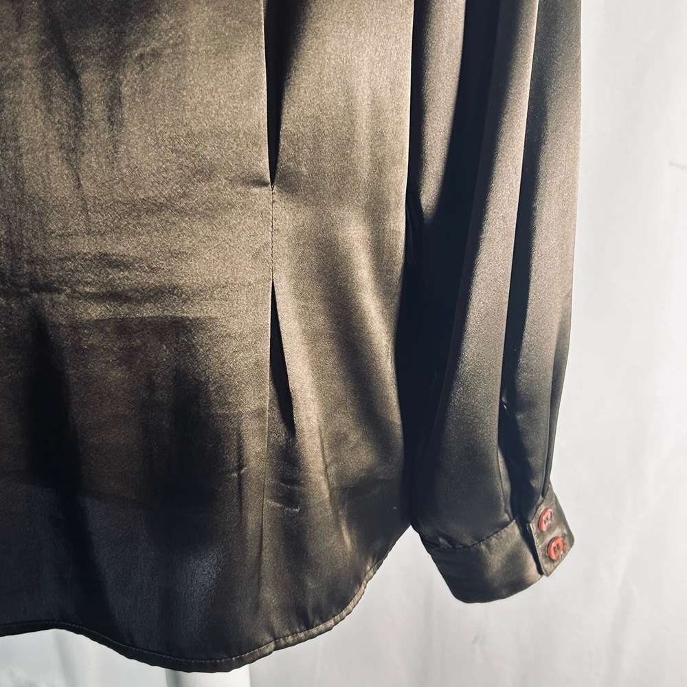 Jones New York Brown Satan Pintuck Button Up Blouse Womens Size 12 - Picture 7 of 10